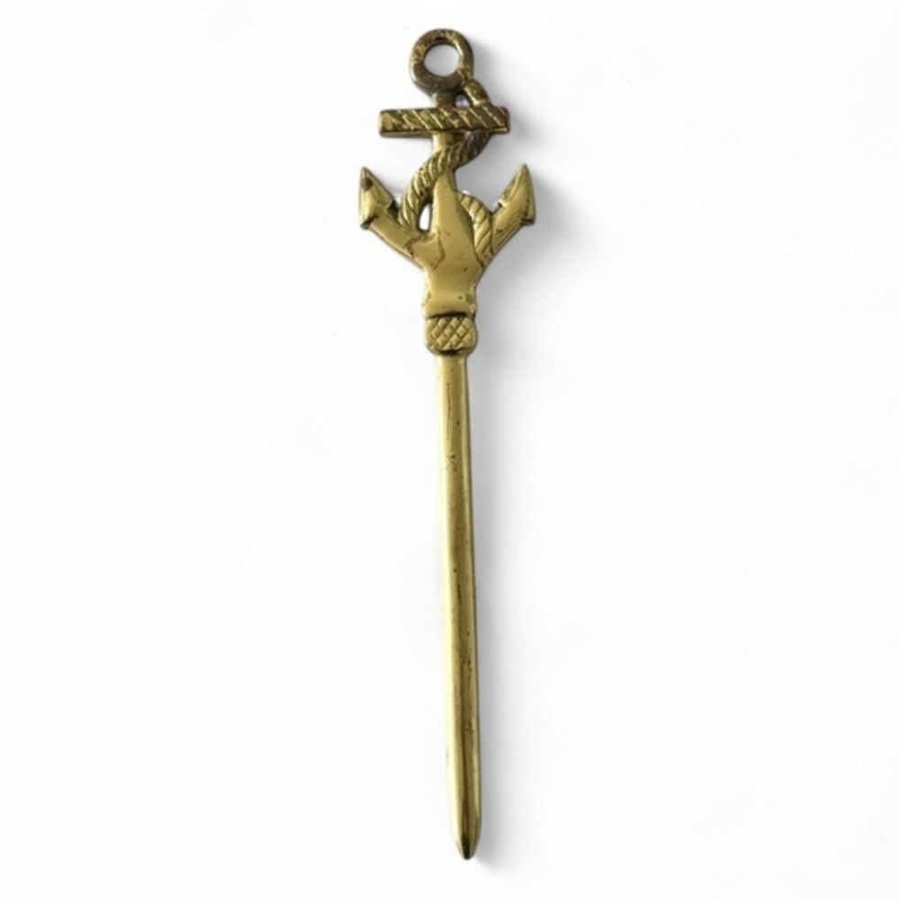 Vintage Lacquered Brass Anchor Nautical Letter Opener 9.5” Made in India